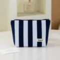 Blue white striped cosmetic pouch, stylish minimalist makeup bag for daily use. - Blue and White Stripes