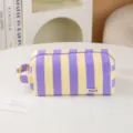 Striped plush cosmetic bag portable travel wash bag large capacity makeup organizer - Purple and Yellow Stripes