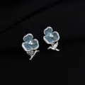 Blue flower and bird drop ear clips sweet cool style non pierced enamel earrings detail view - Iris Bird