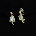 18K Gold Plated Flower Clip-On Earrings Pearl Green Crystal Non-Pierced Jewelry - Non-pierced Spiral Clip-on Earrings / Colorful Luminous Flower Style