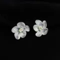 Transparent flower ear clips, chic clear floral earrings, elegant non-pierced jewelry. - Non-pierced Spiral Clip-on Earrings / Transparent Flower Style