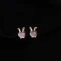 Rose gold pink crystal rabbit clip-on earrings, cute non-pierced gemstone ear jewelry. - Non-pierced Spiral Clip-on Earrings / Rabbit Style