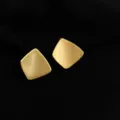 Minimalist matte gold geometric earrings, elegant brushed texture for daily wear style. - Non-pierced Spiral Clip-on Earrings / Brushed Square Style
