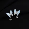 Silberne Schmetterling Ohrclips mit blauem Emaille und funkelnden Zirkonia Steinen. - Emaille Schmetterling