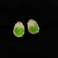 Exquisite green crystal irregular pebble clip earrings with 18k gold plated edge detail. - Non-pierced Spiral Clip-on Earrings / White And Green Gradient Style