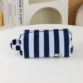 Blue and white striped cosmetic bag, plush portable toiletry pouch with zipper closure. - Blue and White Stripes