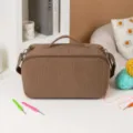 Bruine corduroy garen opbergtas, grote draagbare breitas voor haakpennen en DIY projecten. - Bruin