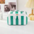Green and white striped PVC cosmetic bag, large capacity travel makeup storage organizer bag. - Handheld Green and White