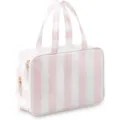 Pink and white striped cosmetic bag, waterproof PVC travel makeup organizer with dual handles. - 30x15x9cm / Pink White Stripes