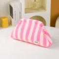 Pink white striped clutch cosmetic bag soft plush cloud pouch purse for women daily use - Pink White Stripes