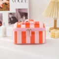 Stylish pink orange striped PVC cosmetic bag large capacity makeup storage travel pouch - Handheld Orange and Pink