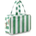 Green and white striped PVC cosmetic bag large capacity portable toiletry travel organizer. - 30x15x9cm / Green and White Striped