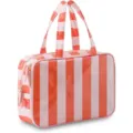 Waterproof PVC striped cosmetic bag with large capacity, ideal for travel and daily makeup storage. - 30x15x9cm / Orange Pink Stripes