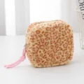 Fluffy leopard print coin purse makeup bag, soft plush zipper pouch for women and girls. - Yellow Square Bag