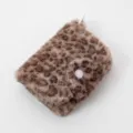 Fluffy leopard print wallet card holder earphone pouch cute plush snap closure bag for kids - Brown Card Pack