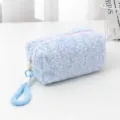 Blue leopard print plush cosmetic bag large capacity fluffy makeup pouch for women and girls - Blue with Lanyard
