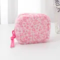 Pink plush leopard print coin purse cute fluffy cosmetic bag soft storage zipper pouch - Pink Square Bag