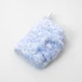 Fluffy blue leopard print plush wallet detail showing soft texture and snap button. - Blue Card Bag