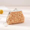 3-inch plush leopard print coin purse mini change wallet with metal clasp and key ring for kids - Brown