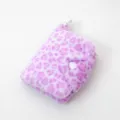 Fluffy plush leopard print wallet cute purple coin purse plush card holder with snap hook. - Purple Card Holder