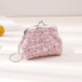 Pink leopard plush coin purse with kiss-lock clasp and keychain, compact headphone storage pouch. - Light Pink