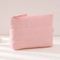 Pink quilted cloud makeup bag for women, soft travel waterproof toiletry storage pouch. - 25x17cm / Light Pink