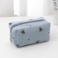 Corduroy cosmetic bag with cute bear embroidery, portable zipper makeup pouch for storage. - Bear Blue