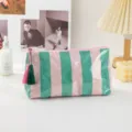 Striped PVC cosmetic bag portable travel makeup pouch waterproof storage bag with cute tassels. - Small Green Pink