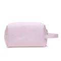 Pink waffle cosmetic bag, portable travel toiletry bag with side handle, stylish makeup pouch. - Pink