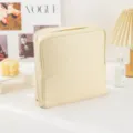 Beige leather standing cosmetic bag large capacity travel makeup organizer pouch - Off White