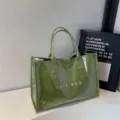 Large capacity green PVC tote bag for women, stylish cowhide texture handbag for daily commute. - Green