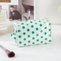 Waterproof PVC cosmetic bag with green polka dots, portable clear toiletry storage organizer. - White Polka Dot