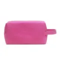 Pink waffle toiletry bag with side handle, portable travel cosmetic pouch for daily use. - Rose Red