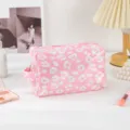 Pink leopard print PVC cosmetic bag with zipper and handle for travel makeup storage. - Leopard Pink