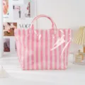 Pink Striped PVC Tote Bag Waterproof Large Capacity Summer Women Handbag Casual Chic - Striped Beige Pink