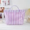 Etsy Mode PVC gestreifte Tragetasche Sommer transparente große Handtasche für Damen - Violett Weiß Gestreift
