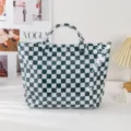 Grün weiße karierte PVC Tasche mit großer Kapazität lässige Sommer Handtasche für Damen - Kariertes Grün-Weiß