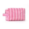 Pink and white striped PVC cosmetic bag, waterproof zipper travel toiletry organizer pouch - Rose Pink Stripe