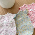 Floral pet vest for small dogs cats summer cute bow ruffles sleeveless puppy apparel blue pink - XL / Tian Green