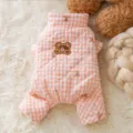Cozy checkered bear pet winter jumpsuit, thick warm four-leg cotton clothes for dogs and cats. - XS / Pink Bear