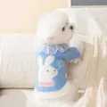 Cute winter pet sweater for small dogs cats, blue fuzzy knit with white rabbit and frilly collar. - S (Recommended weight 1.5-2.5kg) / Blue Bunny Dress