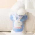 Cute winter pet sweater for small dogs and cats, cozy rabbit pattern with lace collar. - S (Recommended weight 1.5-2.5kg) / Blue Bunny Clothes