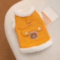 Yellow small dog winter fleece vest with cute bear embroidery, warm pet winter apparel. - XS / Yellow Bear