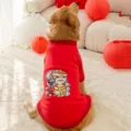 Warm winter dog hoodie for large breeds like Golden Retriever, stylish red fleece pet clothes. - 5XL / New Year Lion Dance Hoodie