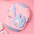 Schattige cartoon honden fleece hoodie met konijnen tas voor kleine huisdieren winter - Roze & blauwe rugzak konijn / M (Aanbevolen gewicht 2,5-4 kg)