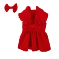 Red Christmas pet dress for small dogs cats, cute bow princess skirt with hair bow winter. - Skirt & Bow 2-Piece Set