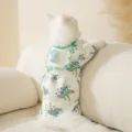 Winter warm cotton dinosaur print four-leg pet suit, belly protector for cats and dogs. - S / Green Dinosaur