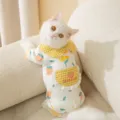 Cute cartoon strawberry print cat four-leg warm jumpsuit autumn winter pet clothes - S / Yellow Strawberry