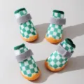 Scarpe per cani traspiranti a quadri verdi con suole antiscivolo in gomma e comodi cinturini. - Taglia 1 (peso raccomandato 0,5-2 kg) / Scacchi Verdi