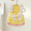 Lindo vestido de princesa para perro y gato amarillo con lazo blanco y volantes variante - Lazo Grande Amarillo